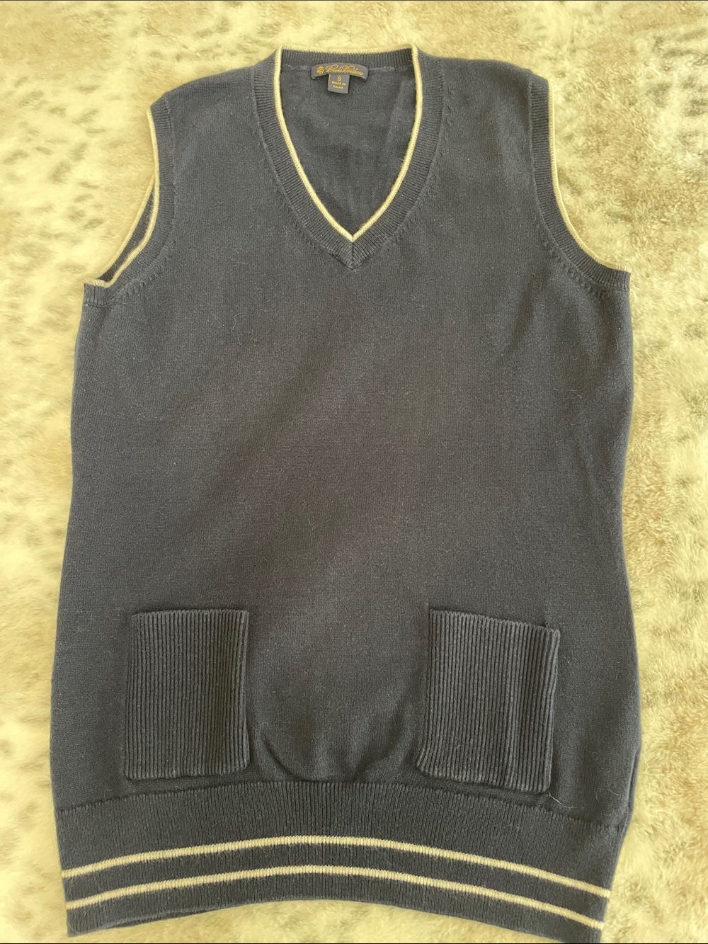 Brooks Brothers Classic Navy V-Neck Sweater Vest with Contrast Trim
